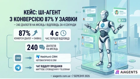 Кейс: ШІ-агент/асистент з конверсією 87% у заявки (NetHunt) і відповіддю за 4 секунди — aiagents.com.ua